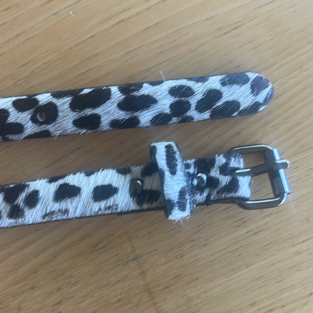 Ann Taylor Skinny Belt Calf Hair Leopard Print black & white Leather 35 inch